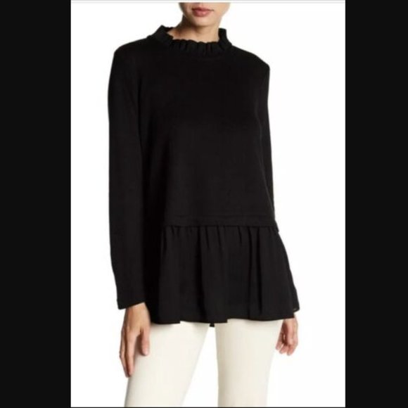 Beachlunchlounge Shaina Black Knit Pullover Top Ruffle Hem Medium - Picture 1 of 8